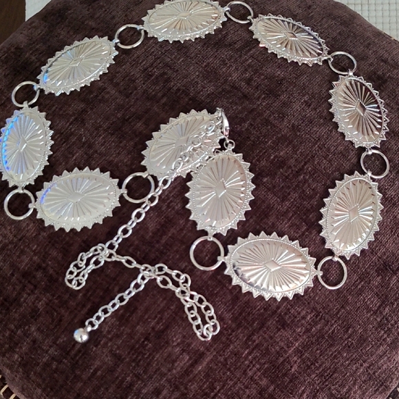 Silver Oval Link Belt☆Western Stile☆Adjustable - Picture 1 of 10